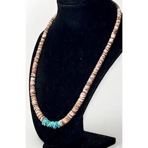 NAVAJO Purple Spiny Oyster & Turquoise Graduated Heishi Bead Necklace Southwest